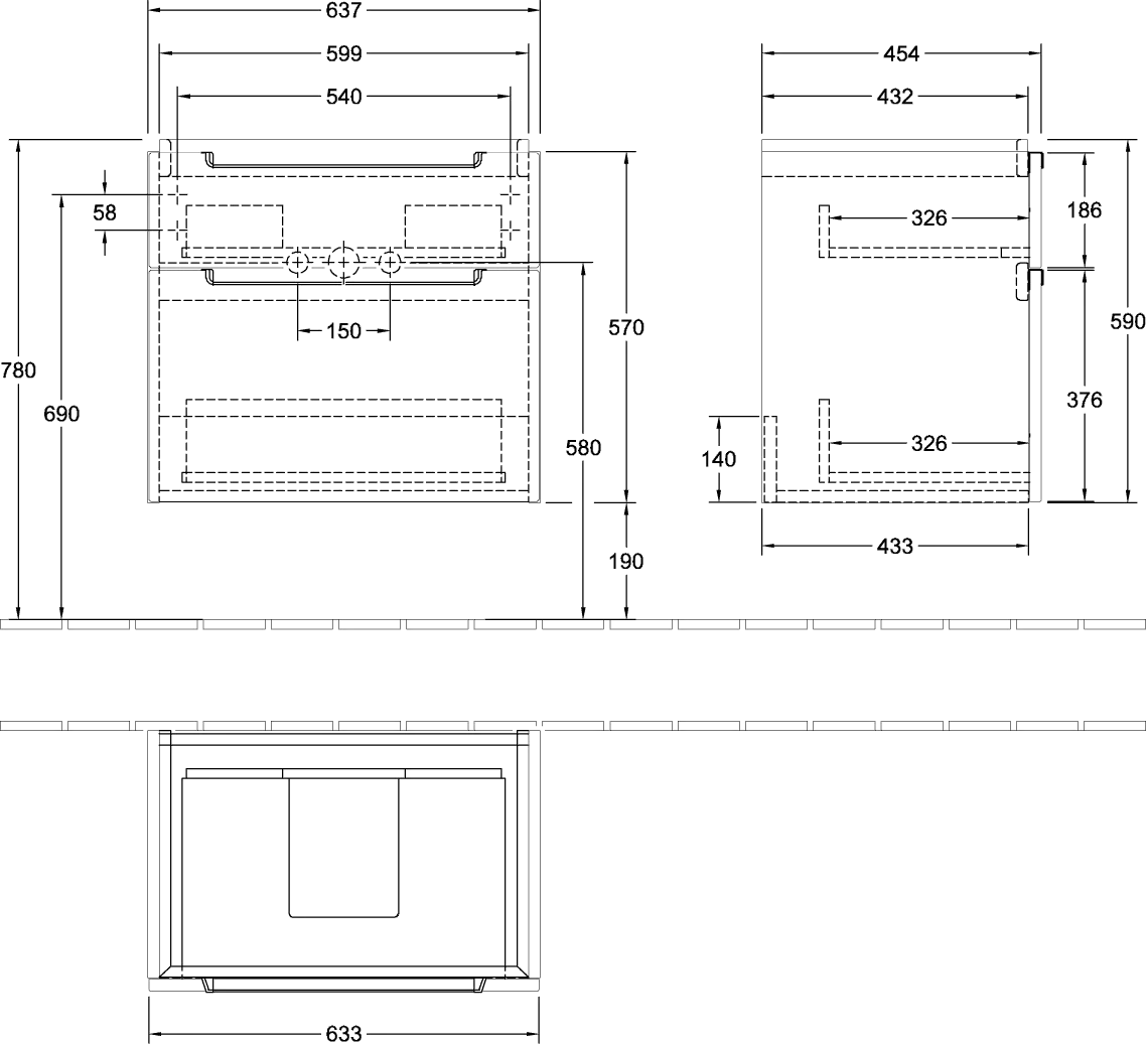 Villeroy & Boch Waschtischunterschrank „Subway 2.0“ 637 × 590 × 454 mm Taupe, für Becken mittig, ohne Beleuchtung