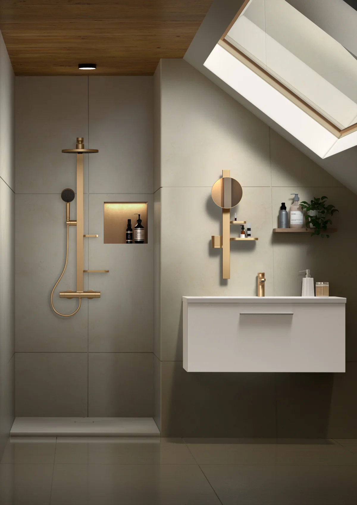 Ideal Standard Ceratherm Alu+ Duschsystem mit Brausethermostat, Bronze, Aufputz, 2 Strahlarten Hand- und Kopfbrause