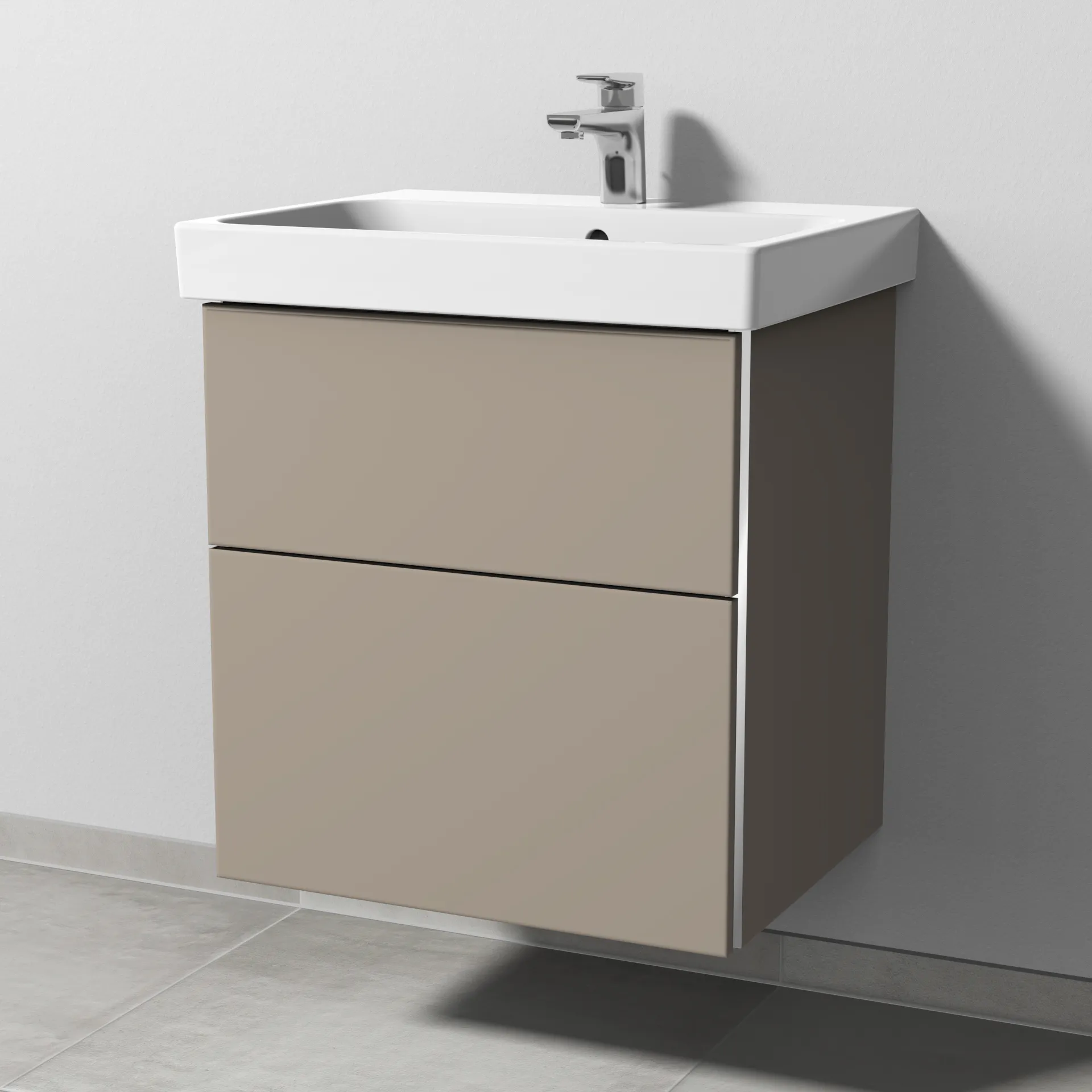 Sanipa Waschtischunterschrank „3way“ 550 × 588 × 453 mm in Sandgrau (matt), mit Hahnlochbohrung, Becken mittig