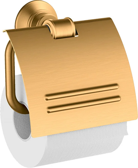 Hansgrohe AXOR Montreux Papierrollenhalter mit Deckel, Brushed Gold Optic, Wandmontage, Metall, verdeckte Befestigung
