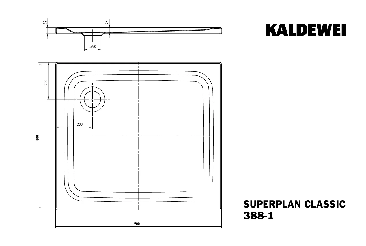 Kaldewei SUPERPLAN CLASSIC Duschfläche, alpinweiß, 800 x 900 mm, 25 mm tief, Eckablauf, bodeneben Kaldewei SUPERPLAN CLASSIC Duschfläche, alpinweiß, 800 x 900 mm, 25 mm tief, Eckablauf, bodeneben