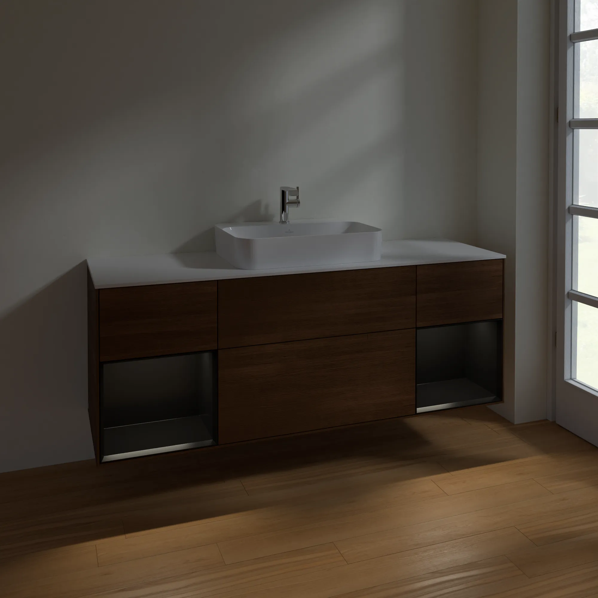 Villeroy & Boch Waschtischunterschrank „Finion“ für Schrankwaschtisch 1600 × 603 × 501 mm Walnut Veneer, für Becken mittig