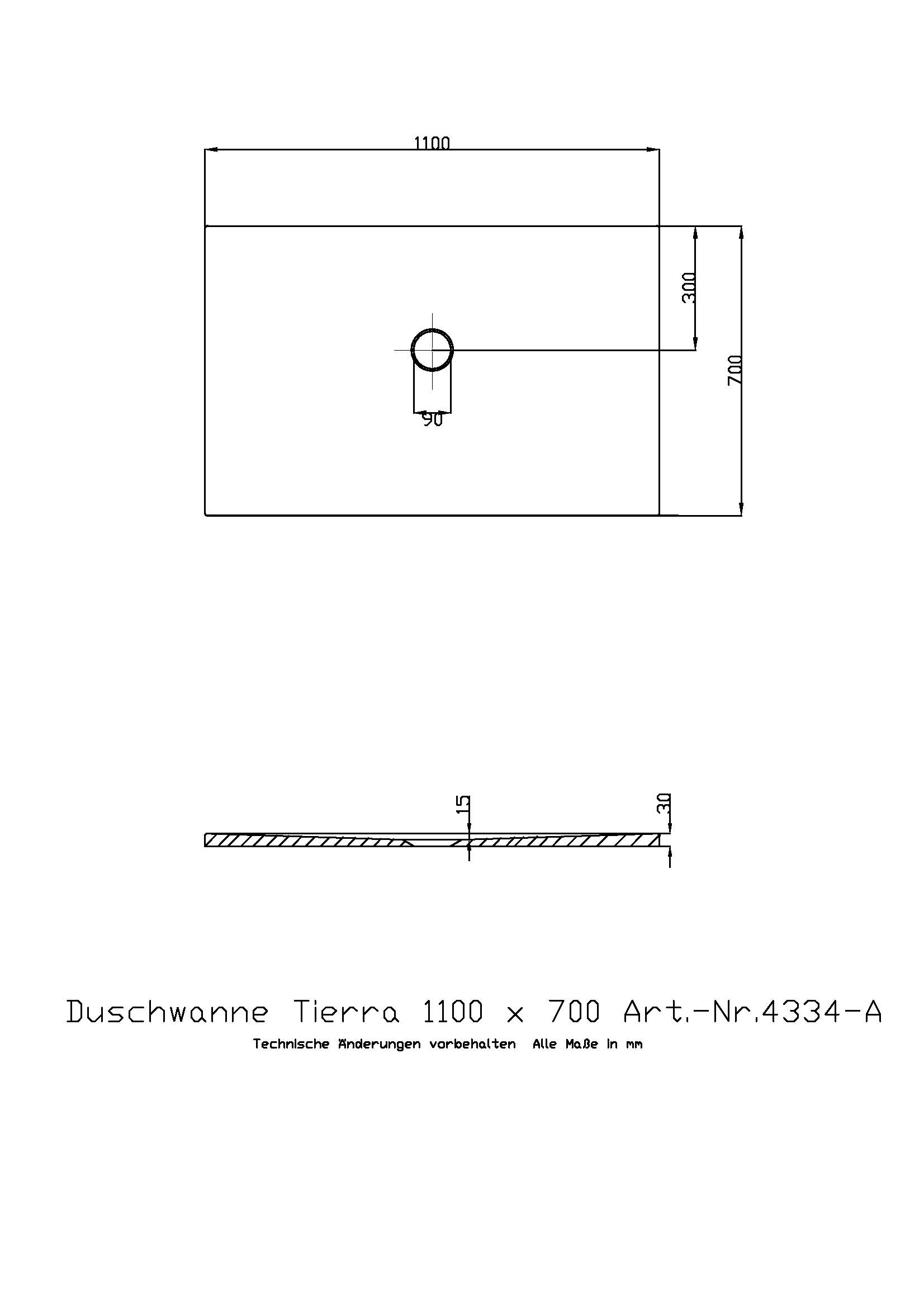 Duschwanne „Tierra“ Rechteck 110 × 70 cm in Weiß