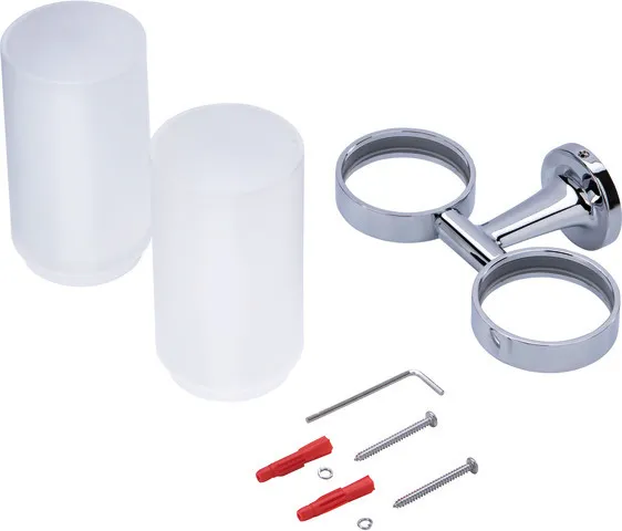 Doppelglashalter Starck T, Chrom inkl. Gläser Weiß matt Doppelglashalter Starck T, Chrom inkl. Gläser Weiß matt