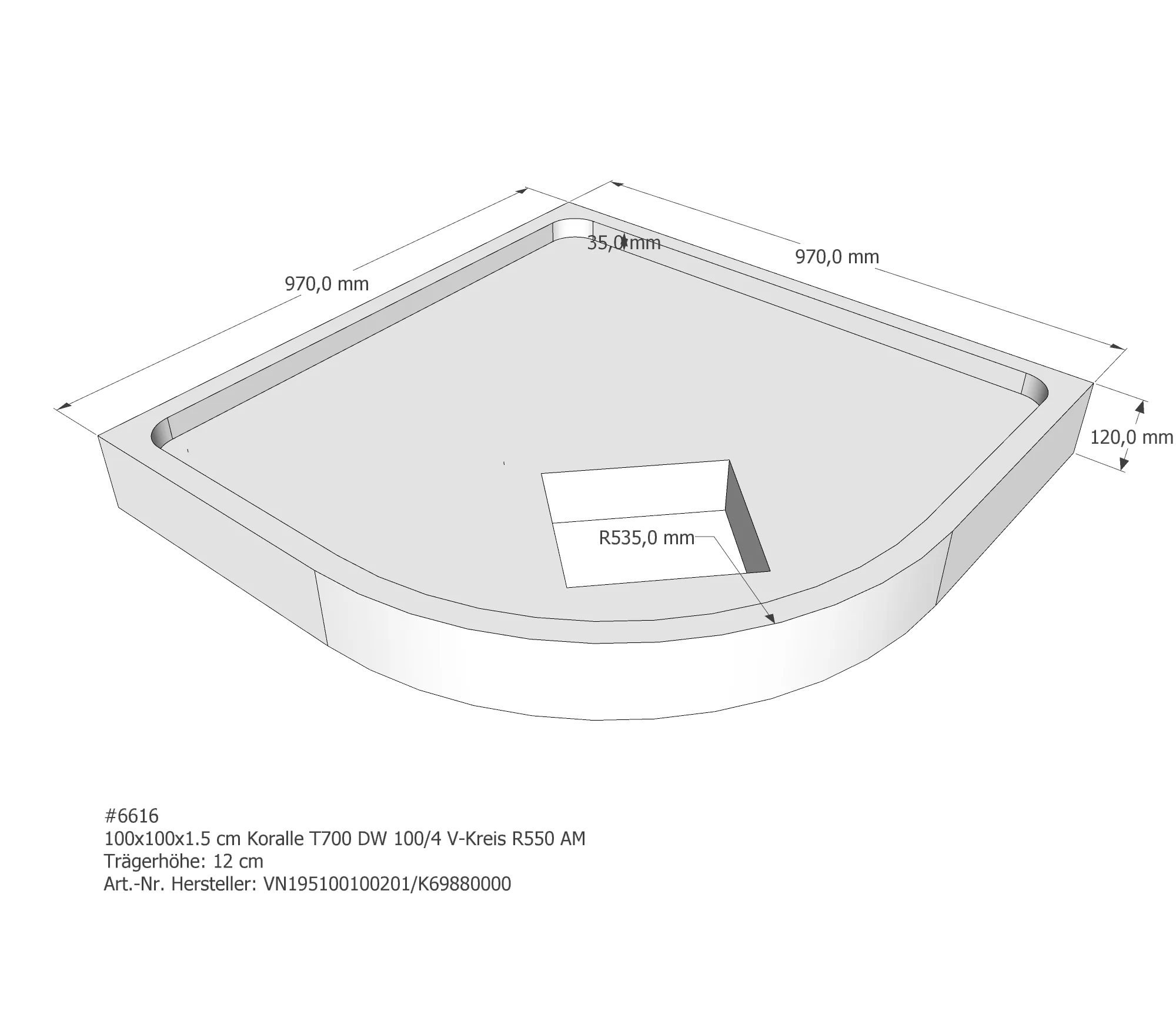 Duschwannenträger für Koralle T700 DW 100/4 100 × 100 × 1,5 cm