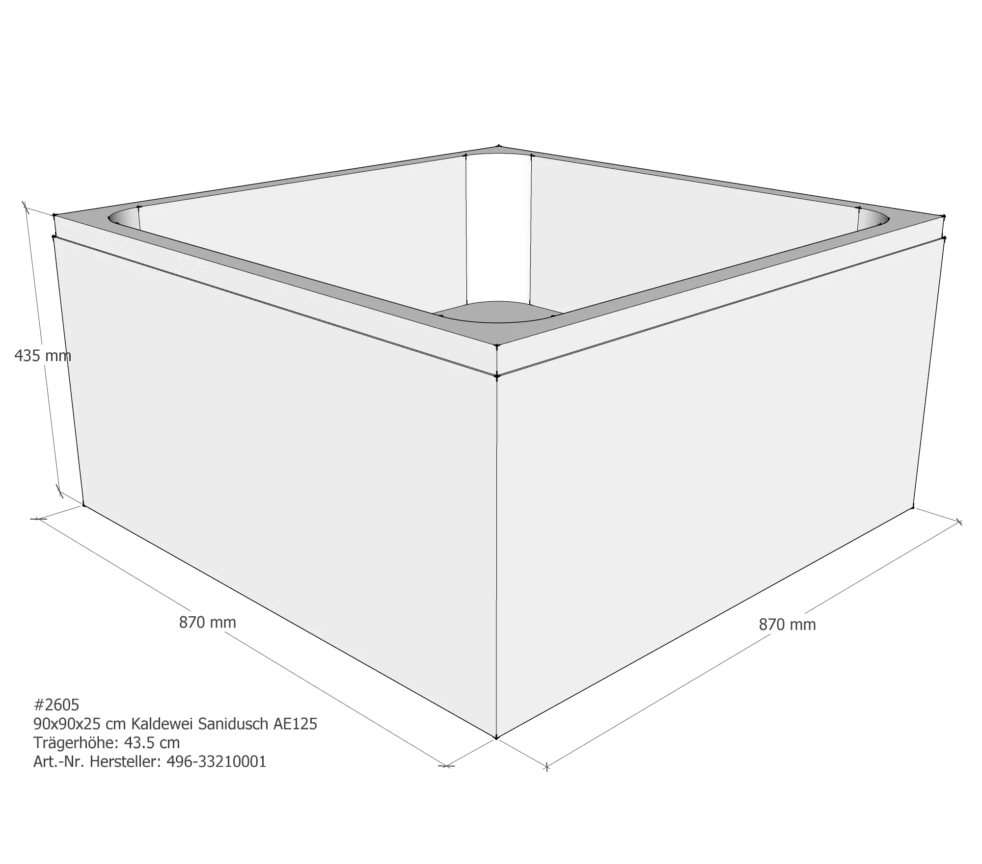 Duschwannenträger für Kaldewei Sanidusch 90 × 90 × 25 cm