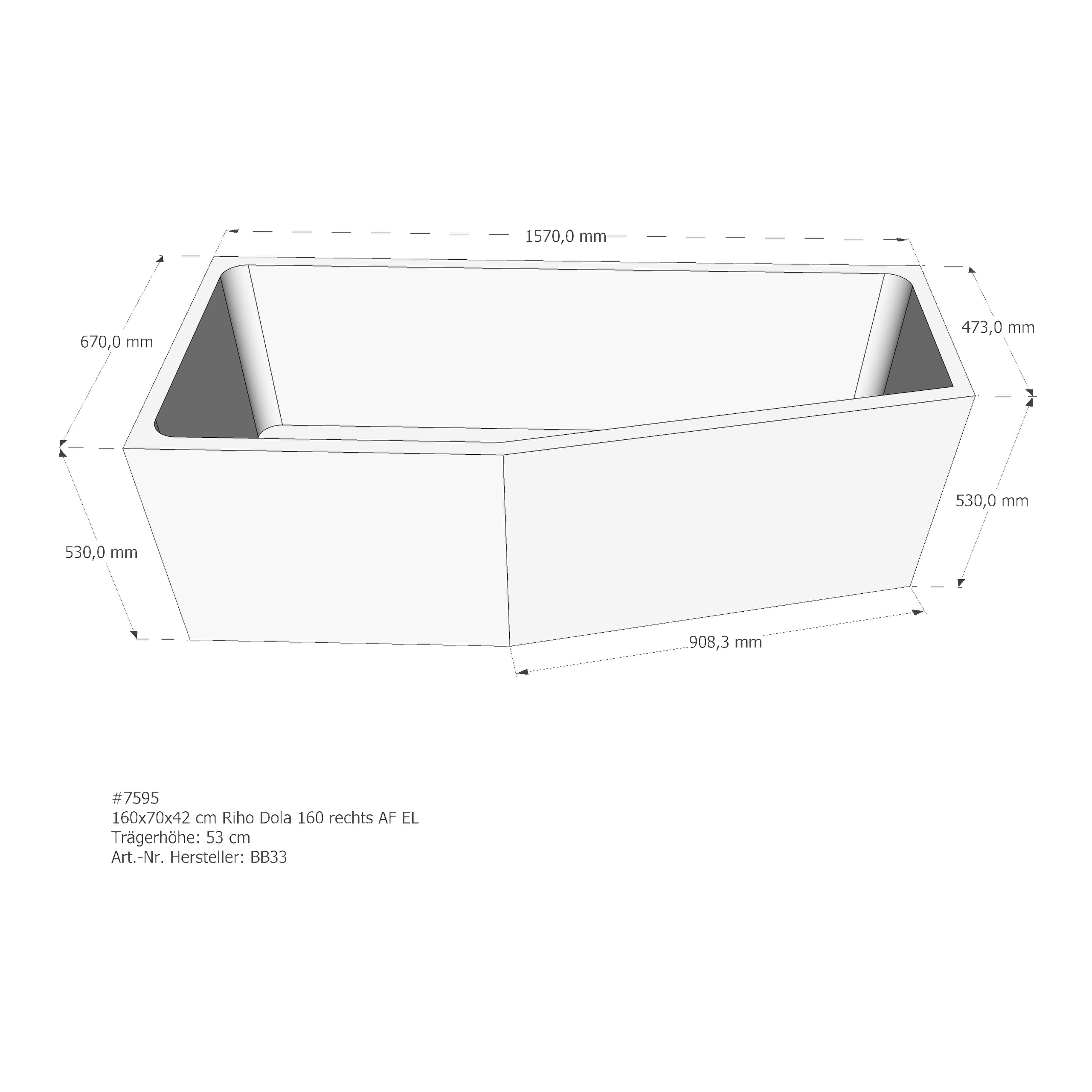 Badewannenträger für Riho Dola rechts rechts 160 × 70 × 42 cm Badewannenträger für Riho Dola rechts rechts 160 × 70 × 42 cm