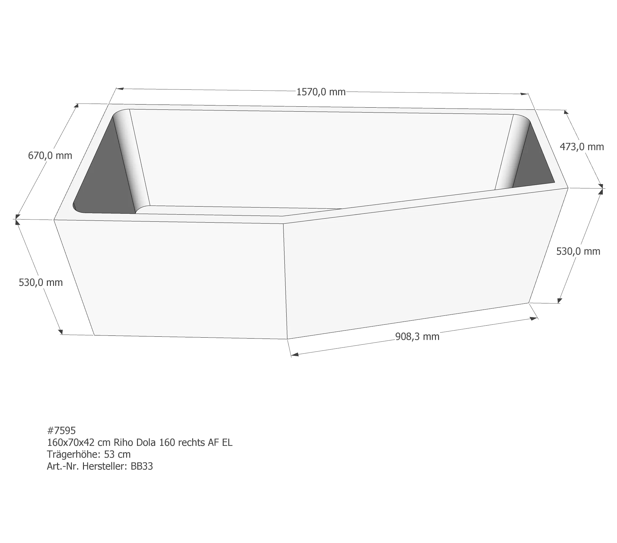 Badewannenträger für Riho Dola rechts rechts 160 × 70 × 42 cm Badewannenträger für Riho Dola rechts rechts 160 × 70 × 42 cm