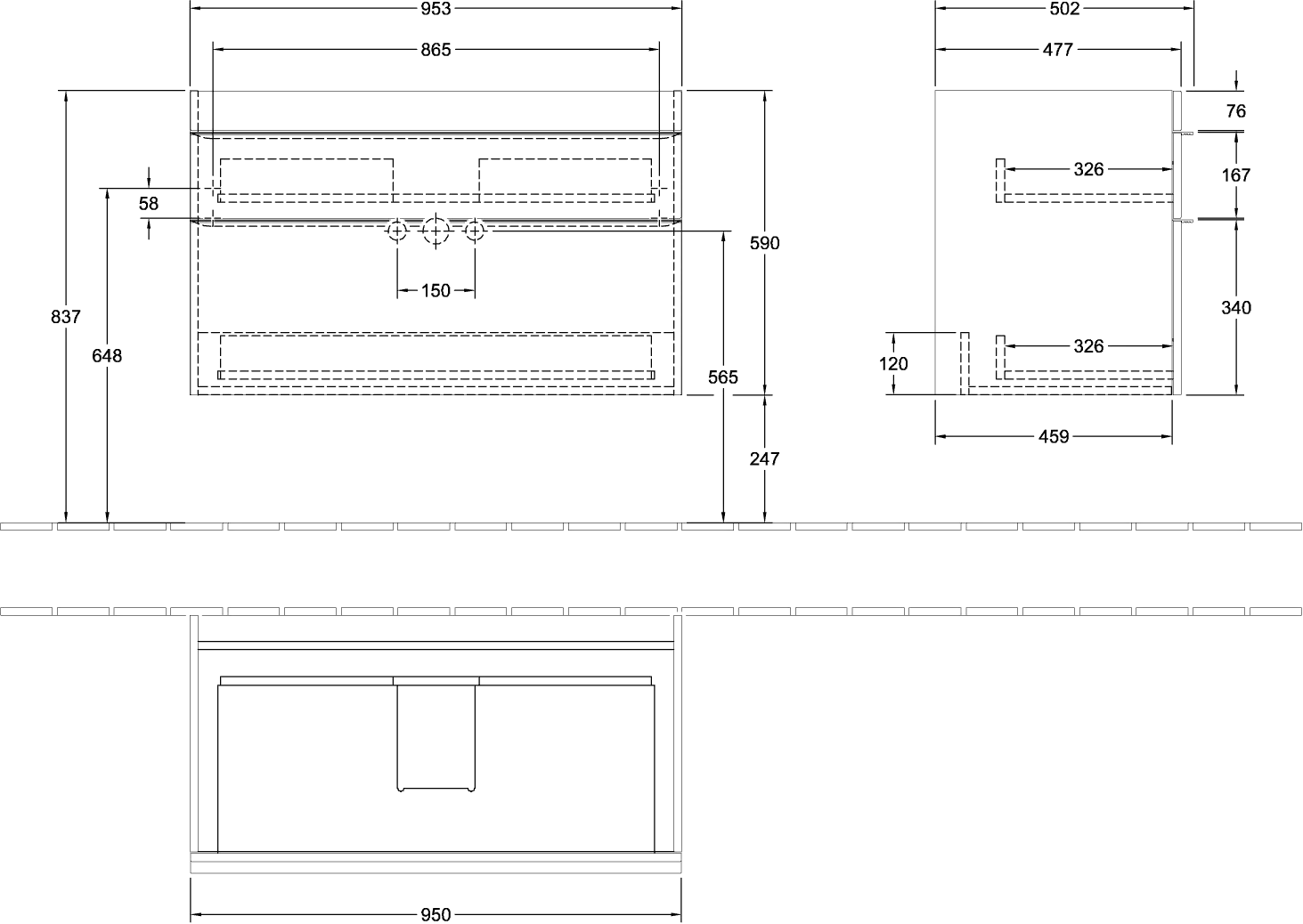 Villeroy & Boch Waschtischunterschrank „Venticello“ für Schrankwaschtisch 953 × 590 × 502 mm Volcano Black, für Becken mittig Villeroy & Boch Waschtischunterschrank „Venticello“ für Schrankwaschtisch 953 × 590 × 502 mm Volcano Black, für Becken mittig