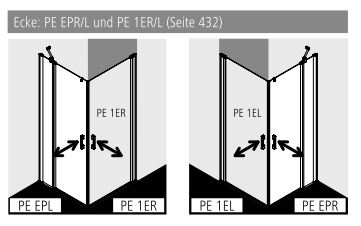 Kermi Duschtür Eckeinstieg 2-teilig Pendeltüren mit Festfeldern Halbteil links „PEGA“ Glas Klar, BV: 865 - 890 mm GAK: 850 - 875 mm WE: 875 - 900 mm H: 2000 mm