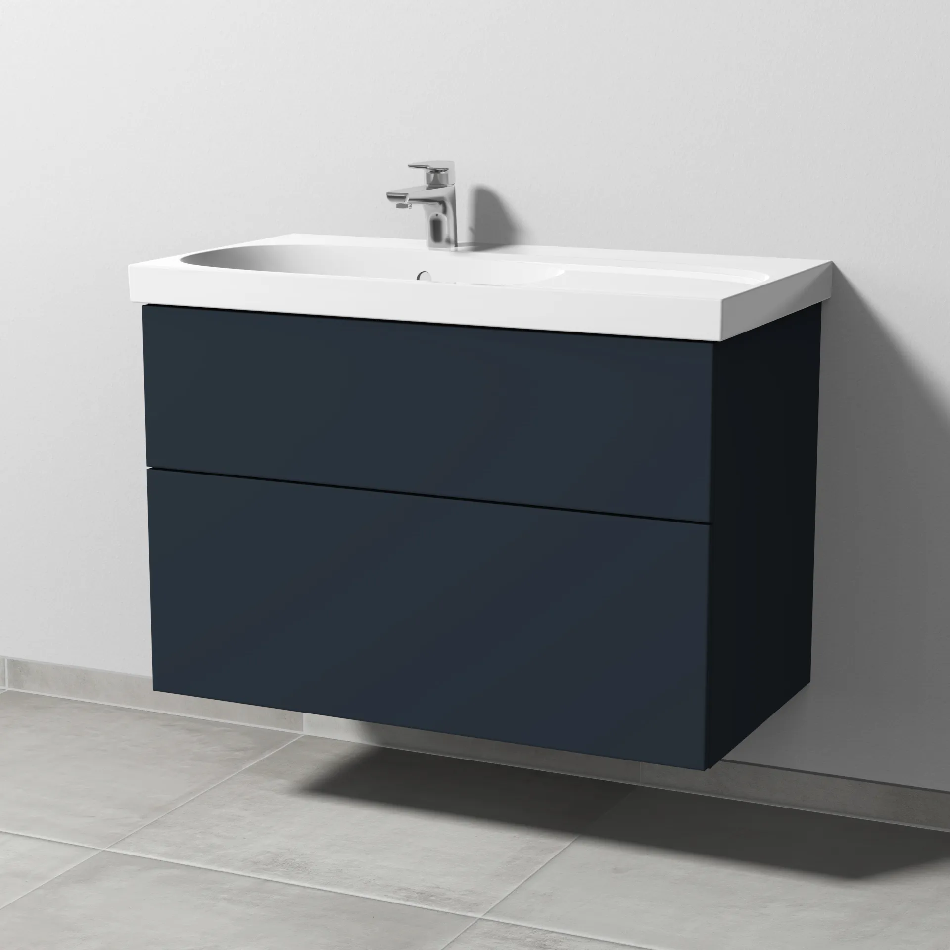 Sanipa Waschtischunterschrank „3way“ passend zu Keramik-Waschtische Acanto von Geberit 870 × 586 × 467 mm in Marine (matt), Anschlag links, mit