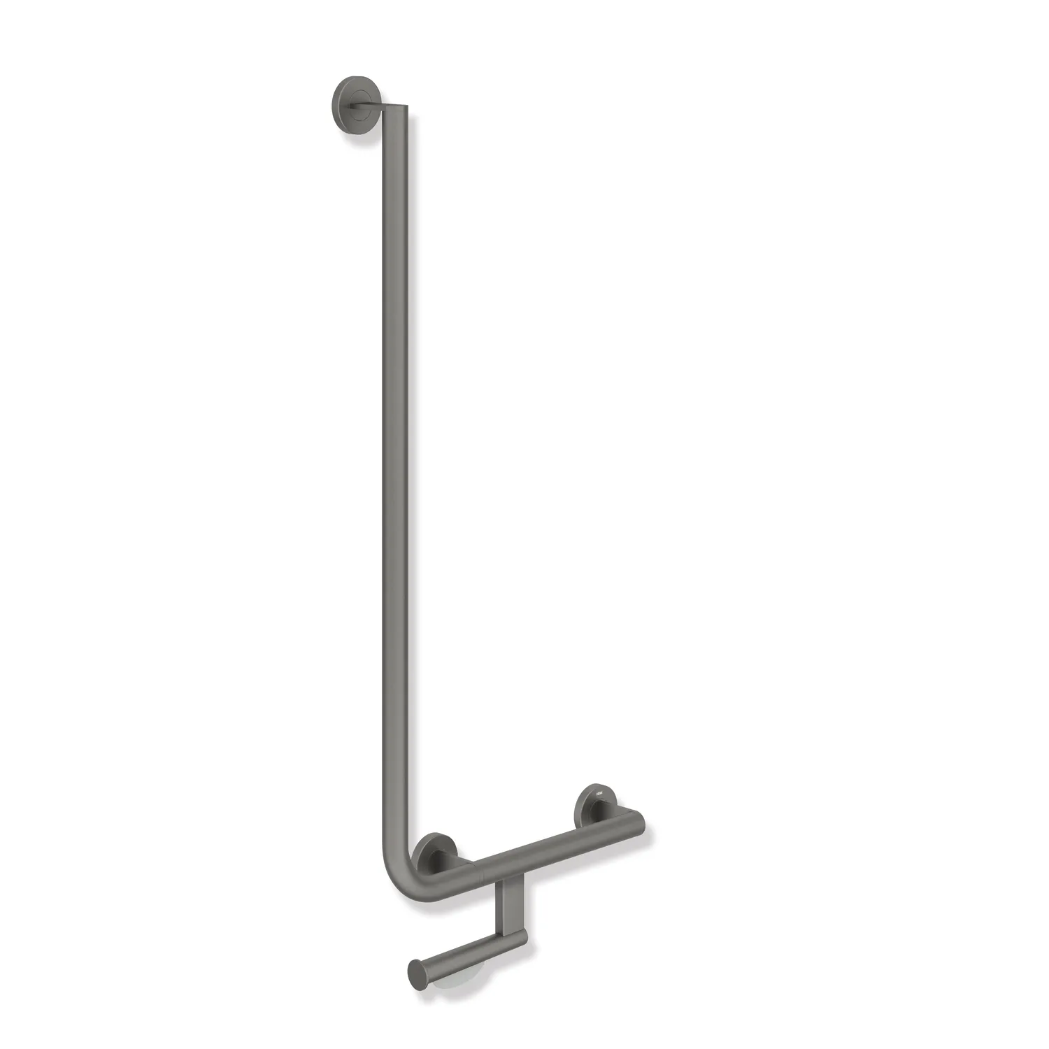 HEWI Winkelgriff mit Papierrollenhalter System 900, Edelstahl, 400x900 mm, rechts, Dunkelgrau Perlglimmer tiefmatt HEWI Winkelgriff mit Papierrollenhalter System 900, Edelstahl, 400x900 mm, rechts, Dunkelgrau Perlglimmer tiefmatt