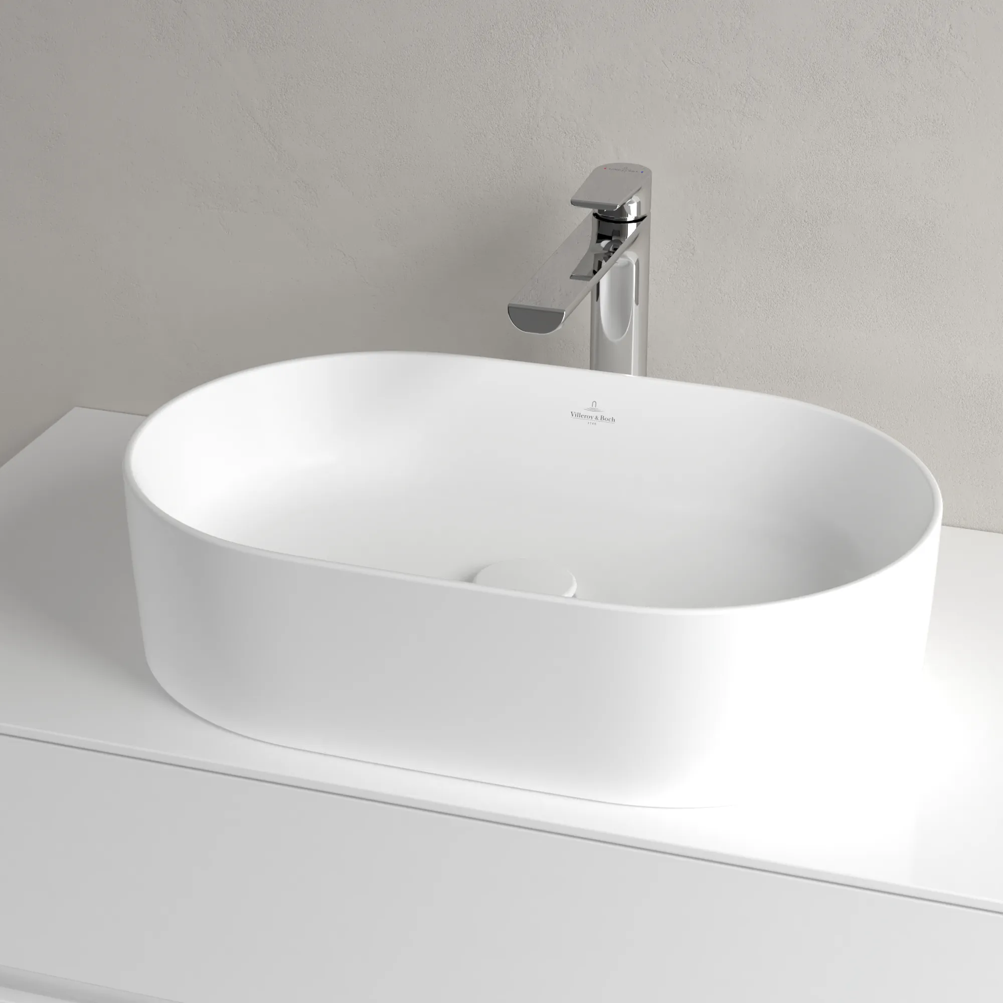 Villeroy & Boch Aufsatzwaschtisch „Collaro“ 560 × 360 × 145 mm in Stone White, mit CeramicPlus Villeroy & Boch Aufsatzwaschtisch „Collaro“ 560 × 360 × 145 mm in Stone White, mit CeramicPlus
