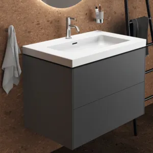 Waschbecken „Extra“ 81 × 51 × 15 cm, Hahnlochposition mittig in Seidenweiß