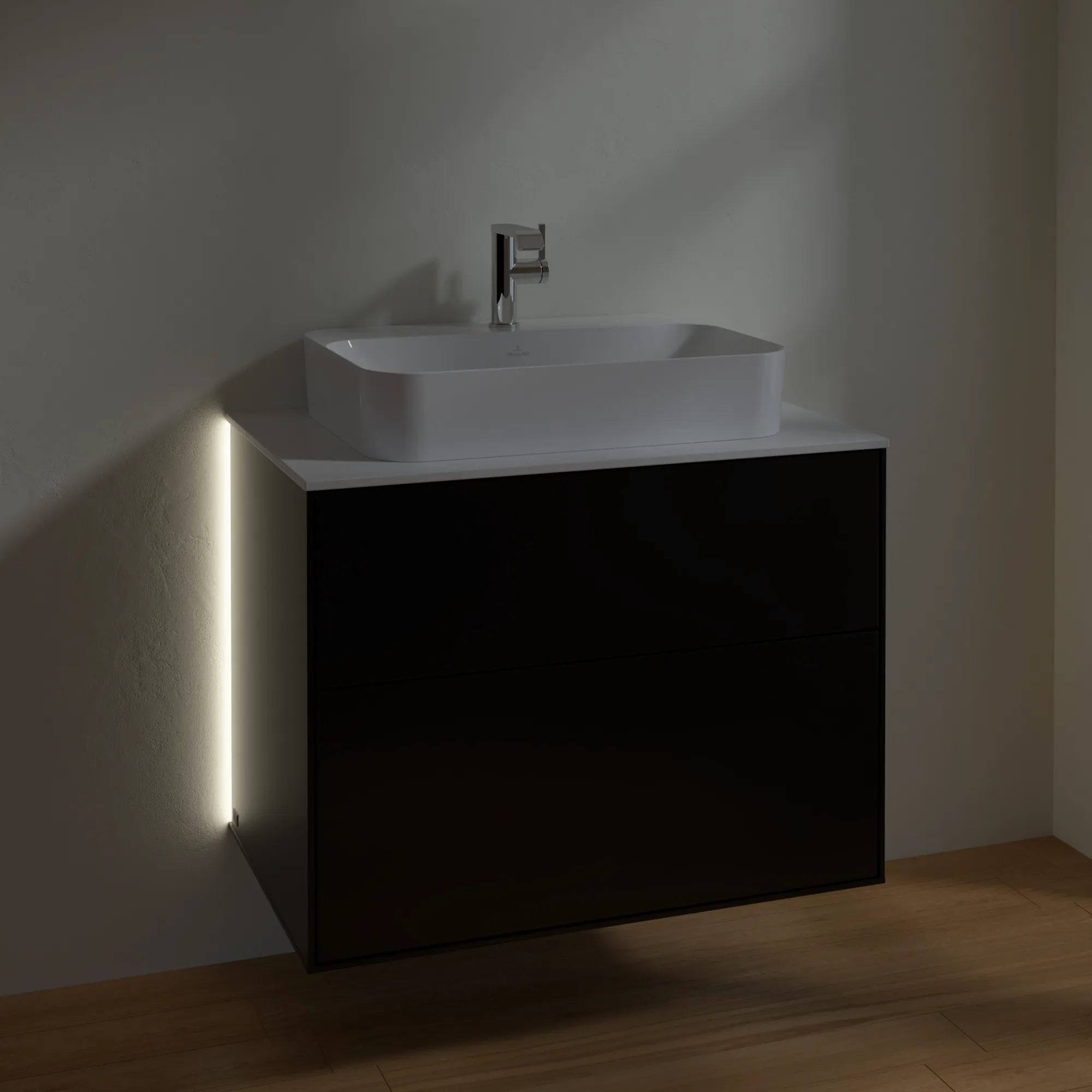 Villeroy & Boch Finion Waschbeckenunterschrank G34, 800 x 603 x 501 mm, Black Matt Lacquer / Glass White Matt Villeroy & Boch Finion Waschbeckenunterschrank G34, 800 x 603 x 501 mm, Black Matt Lacquer / Glass White Matt