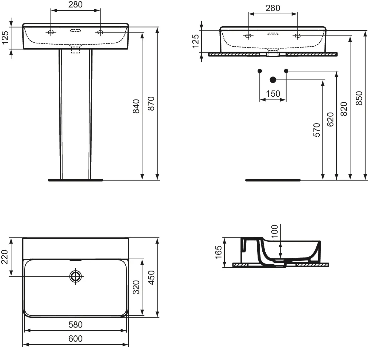 Waschbecken „Conca“ 60 × 45 × 16,5 cm in Weiß Waschbecken „Conca“ 60 × 45 × 16,5 cm in Weiß