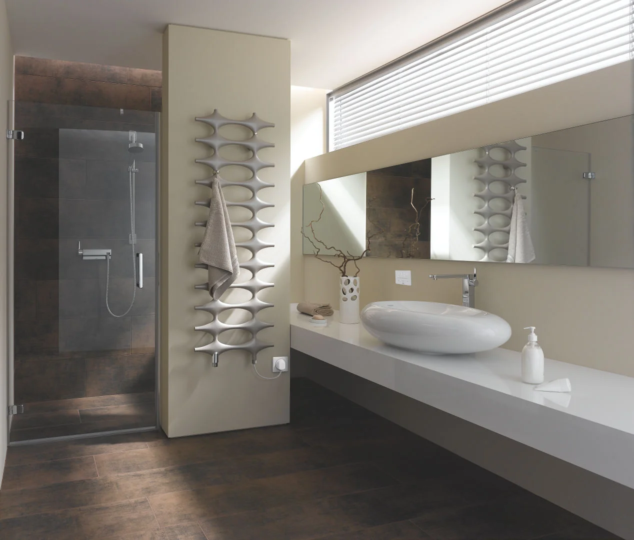 Kermi Ideos-V Bad- und Wohnheizkörper im Elektro-Zusatzbetrieb, Glanzsilber Metallic, 1151x508x37 mm, links Kermi Ideos-V Bad- und Wohnheizkörper im Elektro-Zusatzbetrieb, Glanzsilber Metallic, 1151x508x37 mm, links