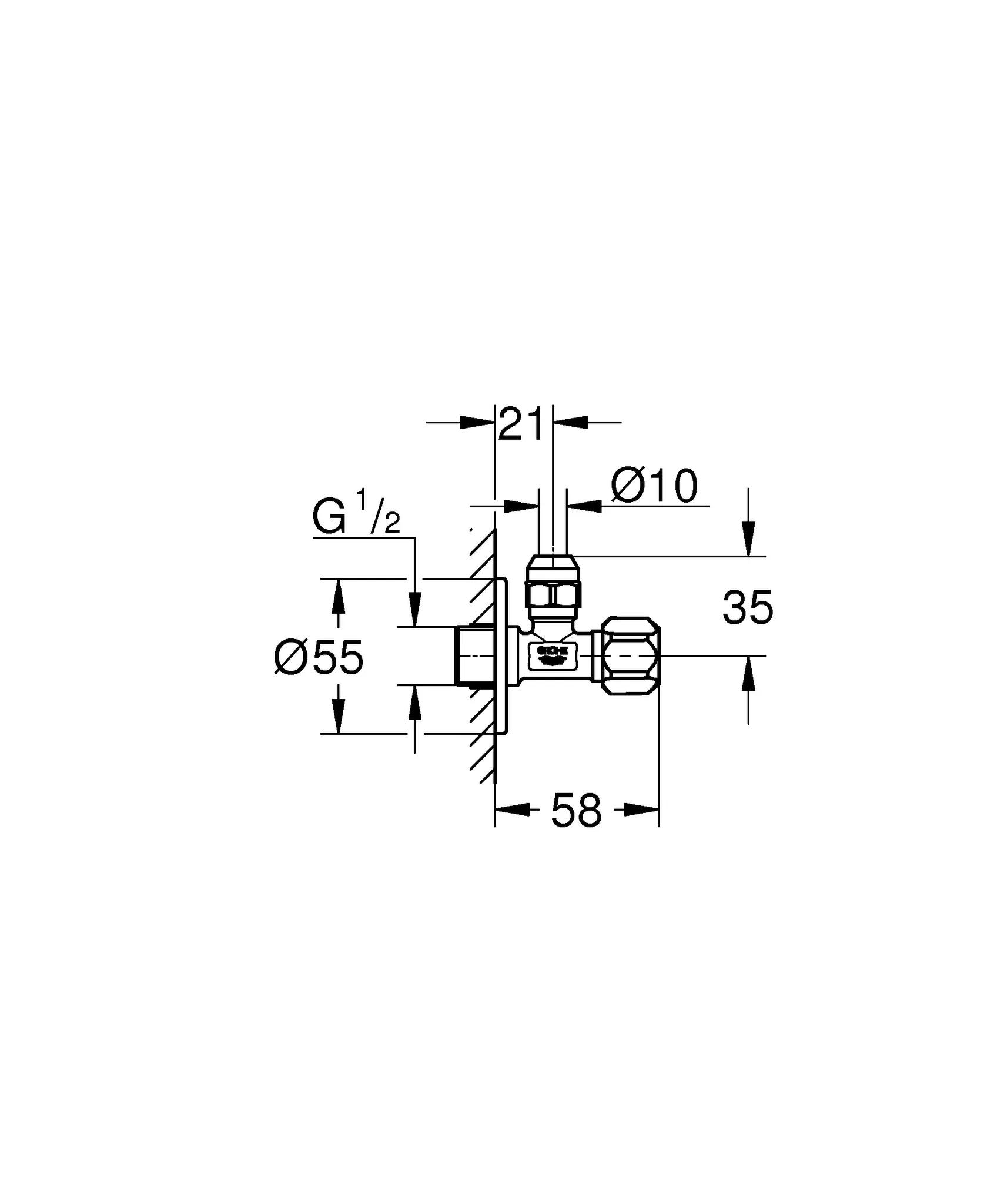 Eckventil 22018, Wandanschluss 1/2'', Abgang 3/8'', Quetschverschraubung Ø 10 mm, Schubrosette aus Metall, chrom Eckventil 22018, Wandanschluss 1/2'', Abgang 3/8'', Quetschverschraubung Ø 10 mm, Schubrosette aus Metall, chrom