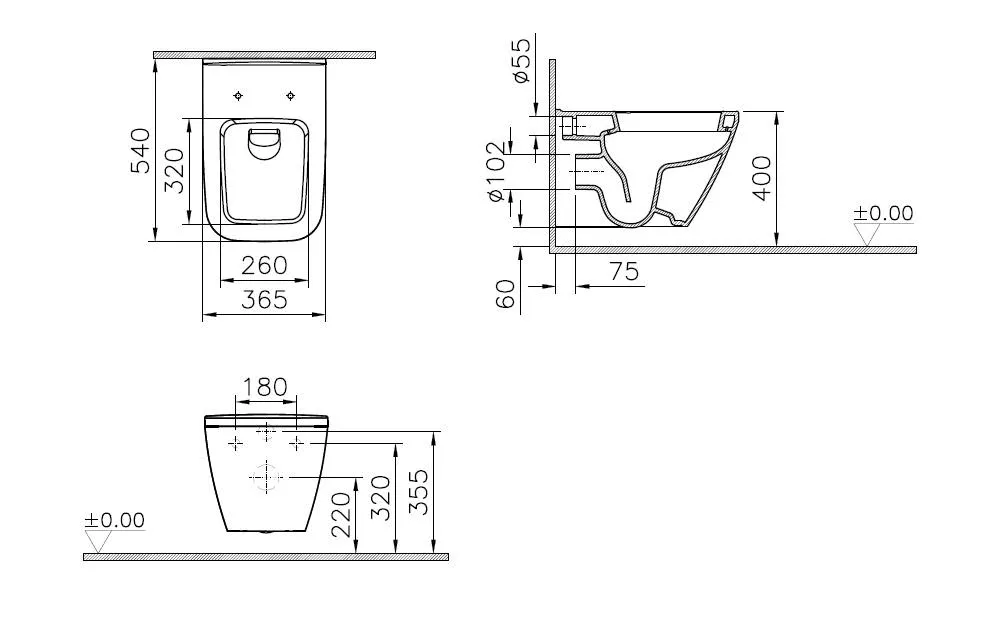 VitrA Integra Square Wand-WC 37 x 54 cm Tiefspüler mit Spülrand V-Fit 2.0 Weiß Hochglanz VitrA Integra Square Wand-WC 37 x 54 cm Tiefspüler mit Spülrand V-Fit 2.0 Weiß Hochglanz