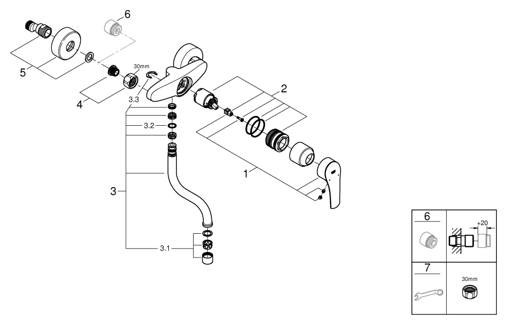 Grohe Eurosmart Professional Einhand-Spültischbatterie 31509_3 Wandmontage chrom Grohe Eurosmart Professional Einhand-Spültischbatterie 31509_3 Wandmontage chrom