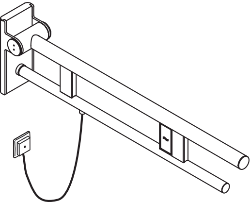 Stützklappgriff Duo, Design A des Systems 900, Edelstahl, PVD, Ausladung 750 mm, mit Spülauslösung (E-Ausführung), Ausführung links, in Farbe CK (messing glänzend)