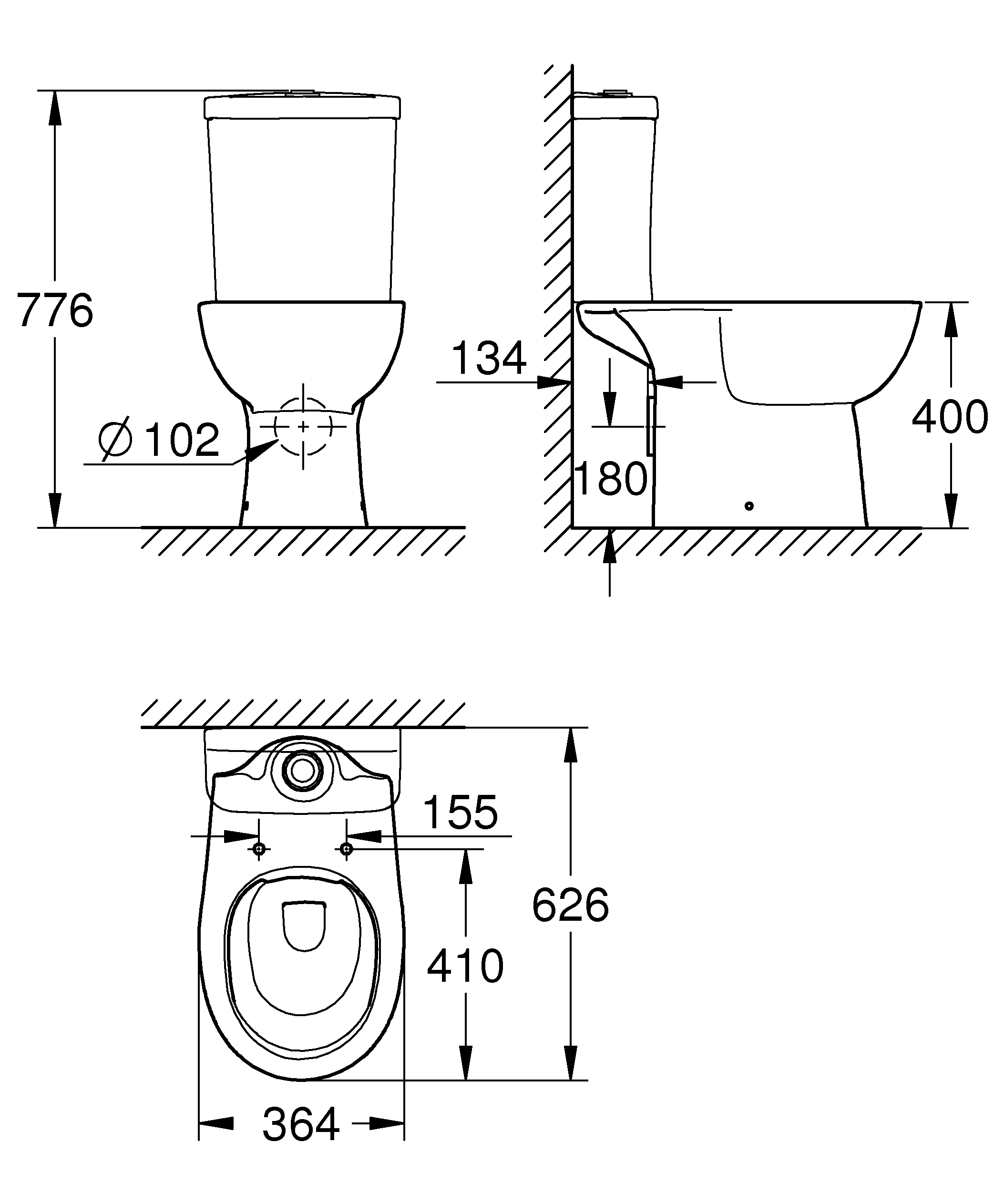 Stand-WC-Kombination Bau Keramik 39349, Tiefspüler, Abgang waagerecht, spülrandlos, aus Sanitärkeramik, alpinweiß