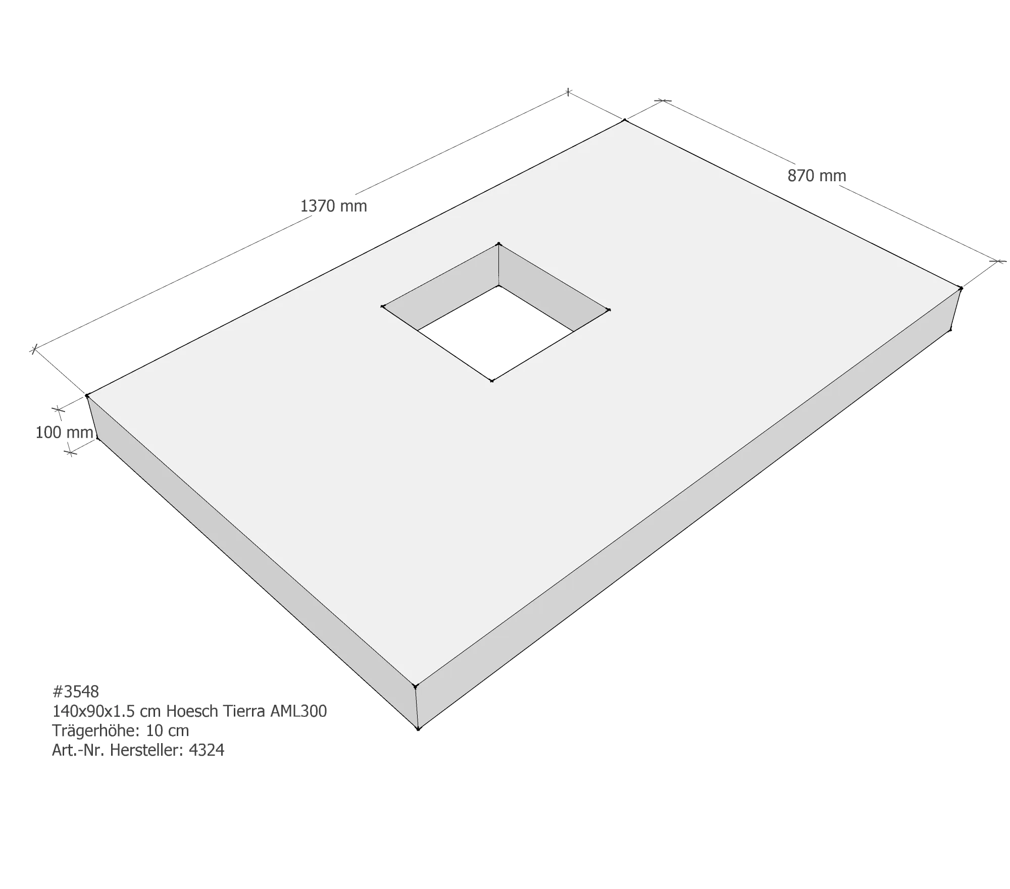 Duschwannenträger passend für Hoesch Tierra 140 × 90 × 1,5 cm