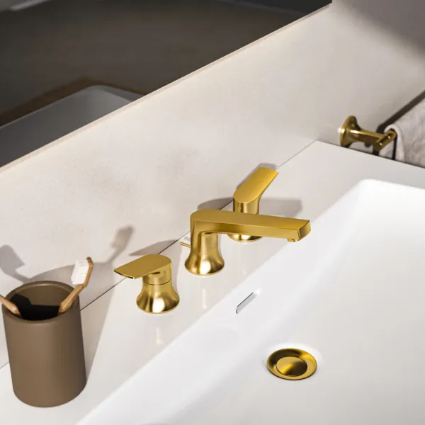 3-Loch-Waschtischarmatur La Dolce Vita mit Ablaufgarnitur Brushed Gold 3-Loch-Waschtischarmatur La Dolce Vita mit Ablaufgarnitur Brushed Gold