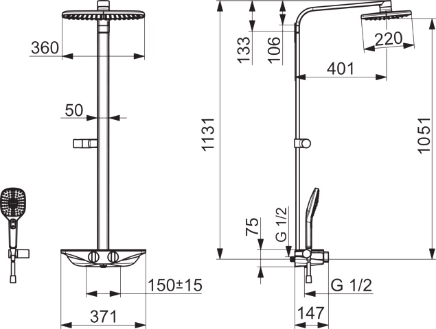 HA Regenbrause-Duscharmatur HANSAEMOTION 5865 3-strahlig DN15 Chrom/Weiss