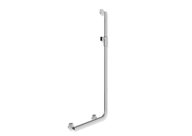 Winkelgriff mit Brausehalter, Edelstahl, verchromt, waagerechte Länge 450 mm, senkrechte Länge 1250 mm, D: 32 mm, Ausführung links, mit magnetischem Brausehalter Winkelgriff mit Brausehalter, Edelstahl, verchromt, waagerechte Länge 450 mm, senkrechte Länge 1250 mm, D: 32 mm, Ausführung links, mit magnetischem Brausehalter