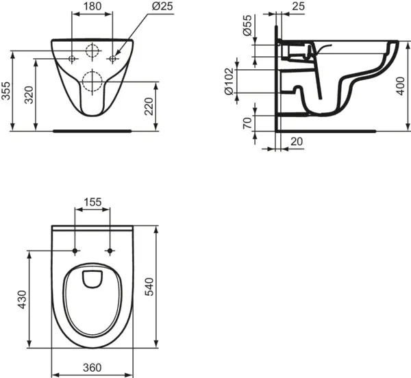 Fäkalienausguß mit Wandtiefspül-WC i.life A Randlos 360x540x330mm SmartGuard+ Weiß mit WC-Klapprost Grau Fäkalienausguß mit Wandtiefspül-WC i.life A Randlos 360x540x330mm SmartGuard+ Weiß mit WC-Klapprost Grau