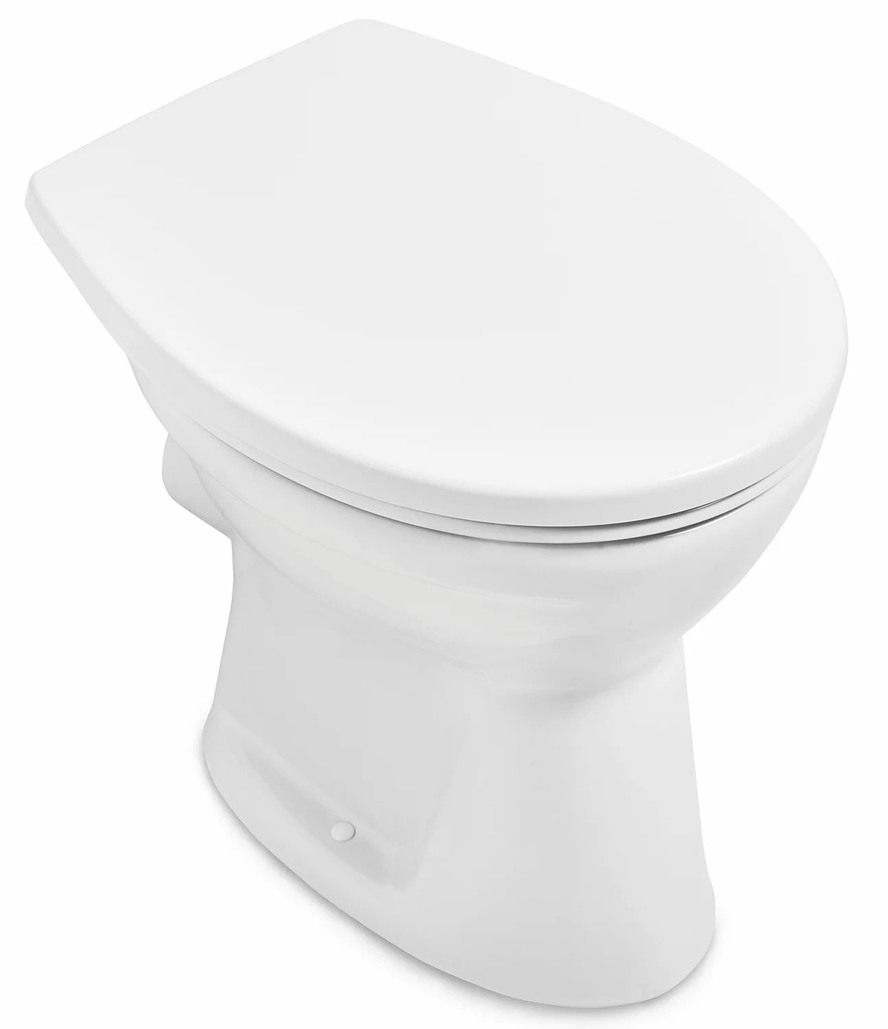 Stand-Flachspül-WC „Newo“ 36,5 × 40 cm in Weiß Alpin, Befestigung sichtbar, Abgang waagerecht