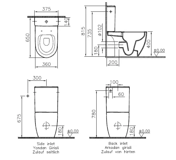 VitrA Sento Tiefspüler-Stand-WC-Kombination Flush 2.0 Open back Weiß Hochglanz