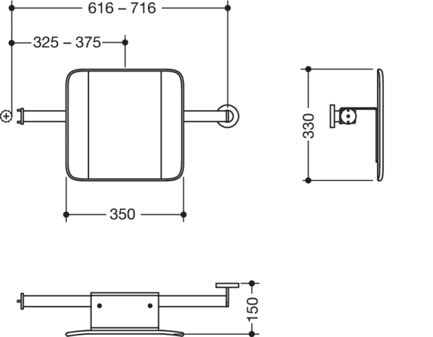 Rückenst., Sys 900, T:150, li Wand, re SK-Griff (A), chrom signalweiß Rückenst., Sys 900, T:150, li Wand, re SK-Griff (A), chrom signalweiß