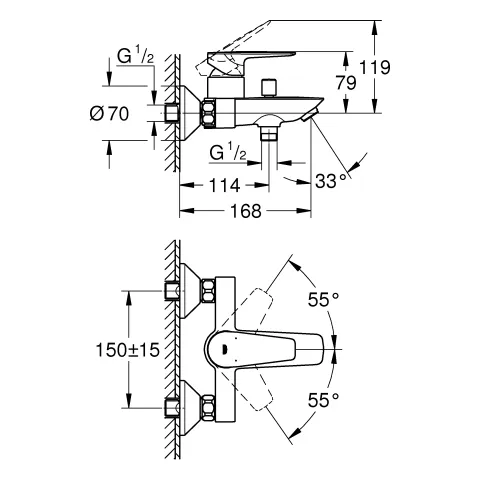 Einhand-Wannenbatterie BauEdge 23604_1, Wandmontage, mit Temperaturbegrenzer, S-Anschlüsse, eigensicher, chrom Einhand-Wannenbatterie BauEdge 23604_1, Wandmontage, mit Temperaturbegrenzer, S-Anschlüsse, eigensicher, chrom
