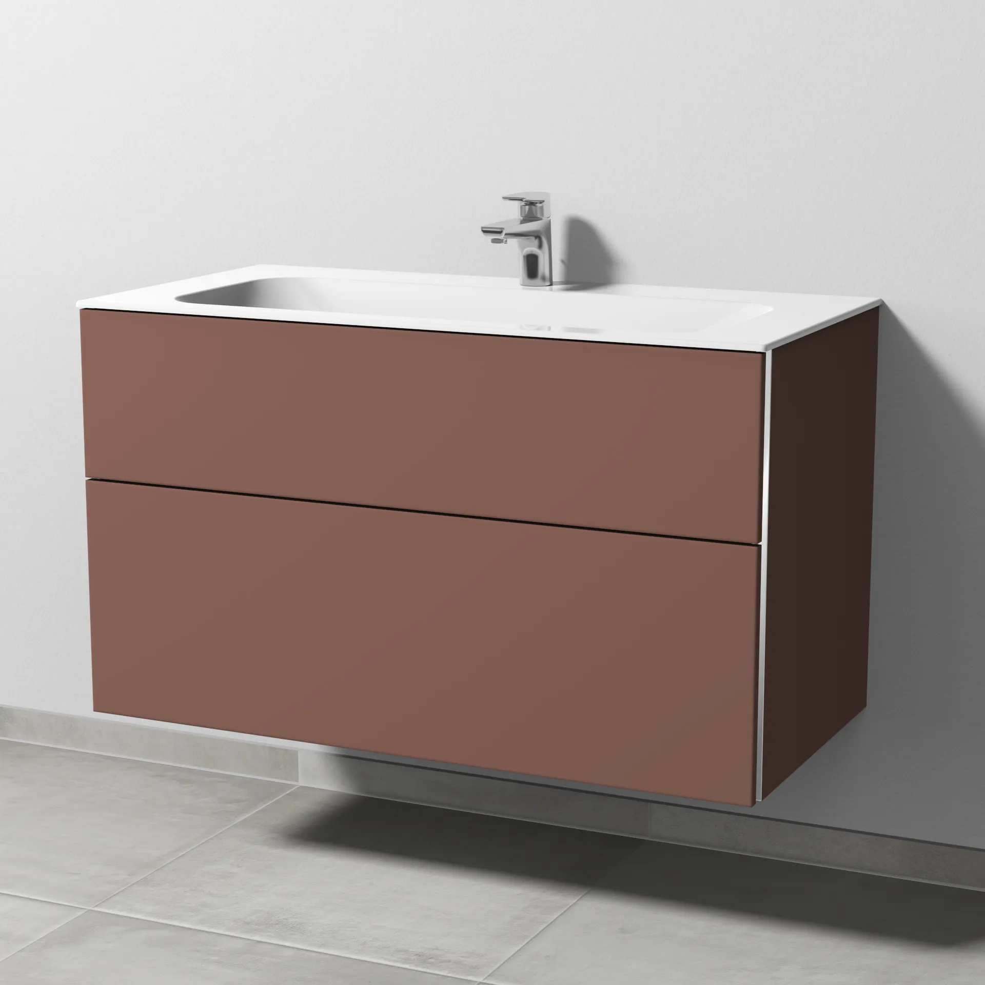 Sanipa Keramik-Waschtisch-Waschtischunterschrank mit Waschtischunterschrank „3way“ 990 × 582 × 497 mm in Wine-Red, mit Hahnlochbohrung, Becken mittig