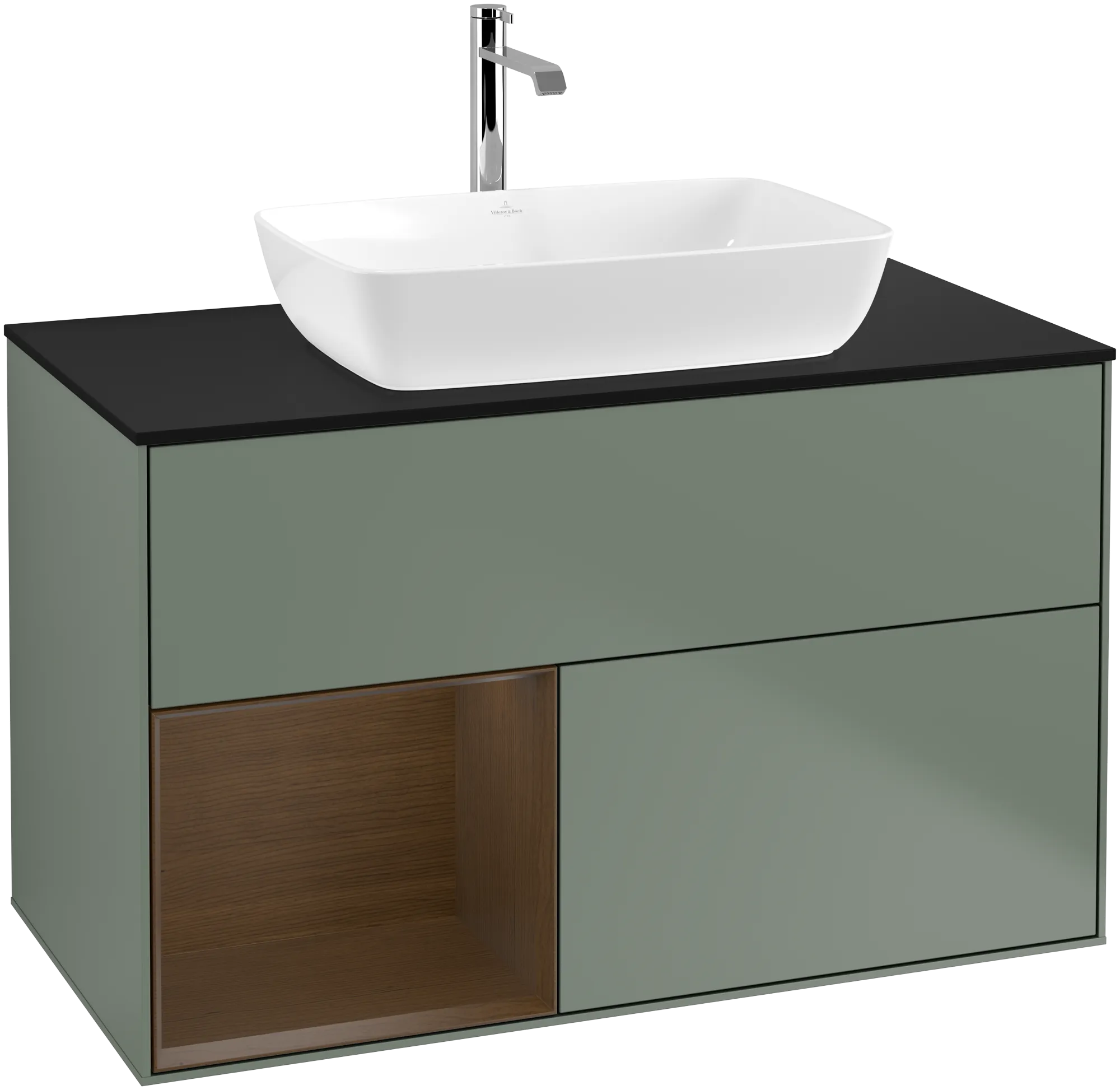 Villeroy & Boch Finion Waschbeckenunterschrank G77 1000x603x501mm Olive Matt Lacquer/Walnut Veneer Glass Black Matt