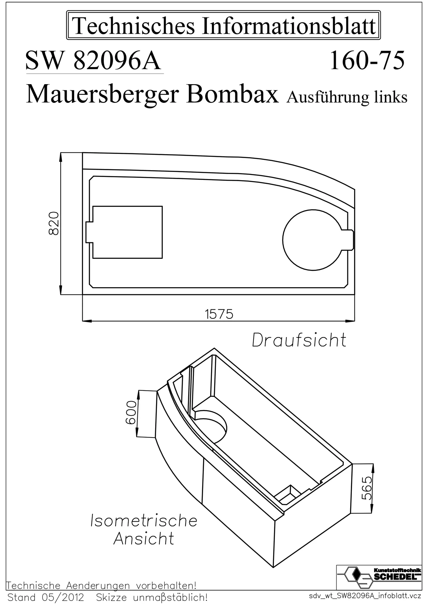 Mauersberger Styroporträger bombax 160⁄75 links, 1575x720x600
