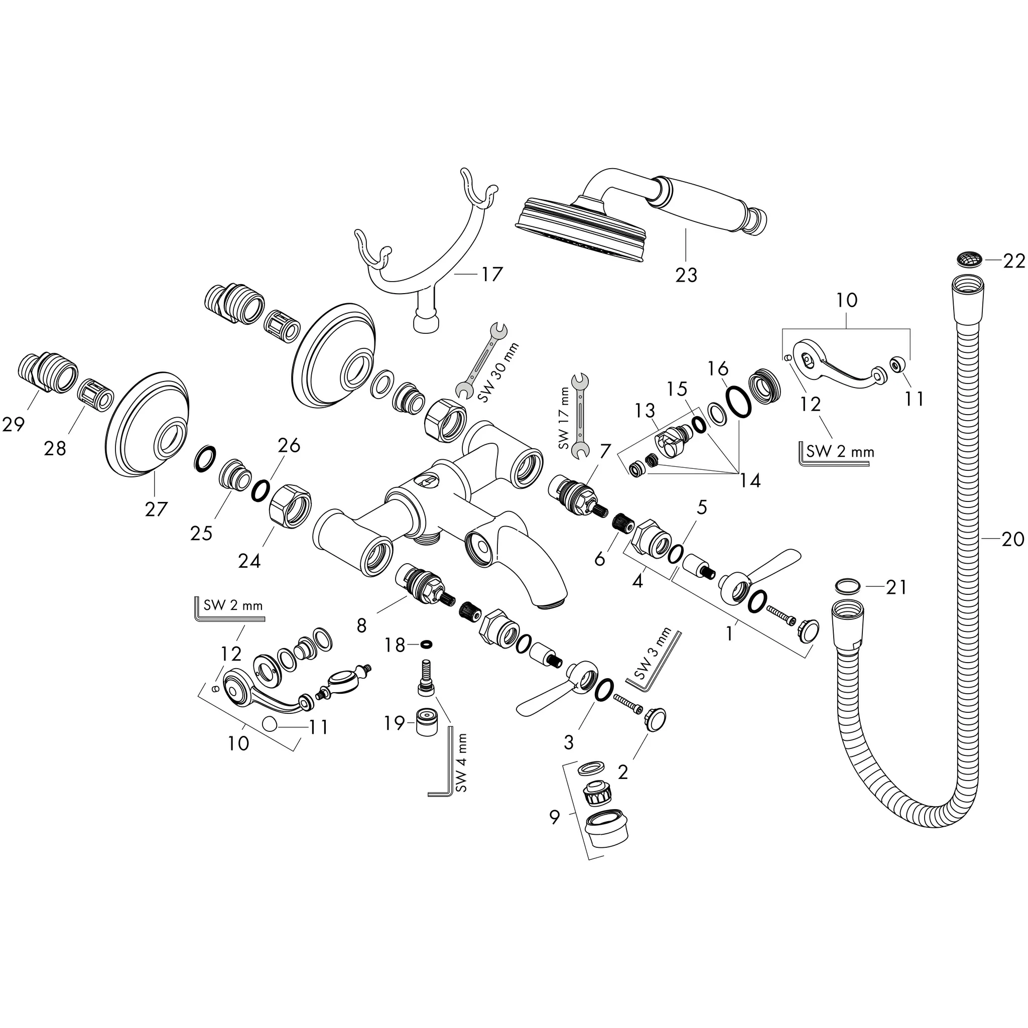 Hansgrohe AXOR Montreux 2-Griff Wannenarmatur Aufputz mit Hebelgriffen, Chrom Hansgrohe AXOR Montreux 2-Griff Wannenarmatur Aufputz mit Hebelgriffen, Chrom