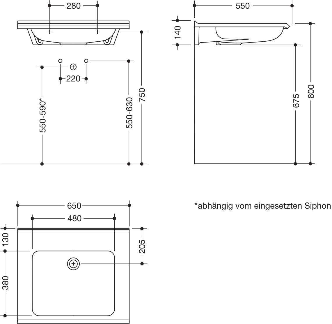 Wandwaschtisch 65 × 55 × 14 cm