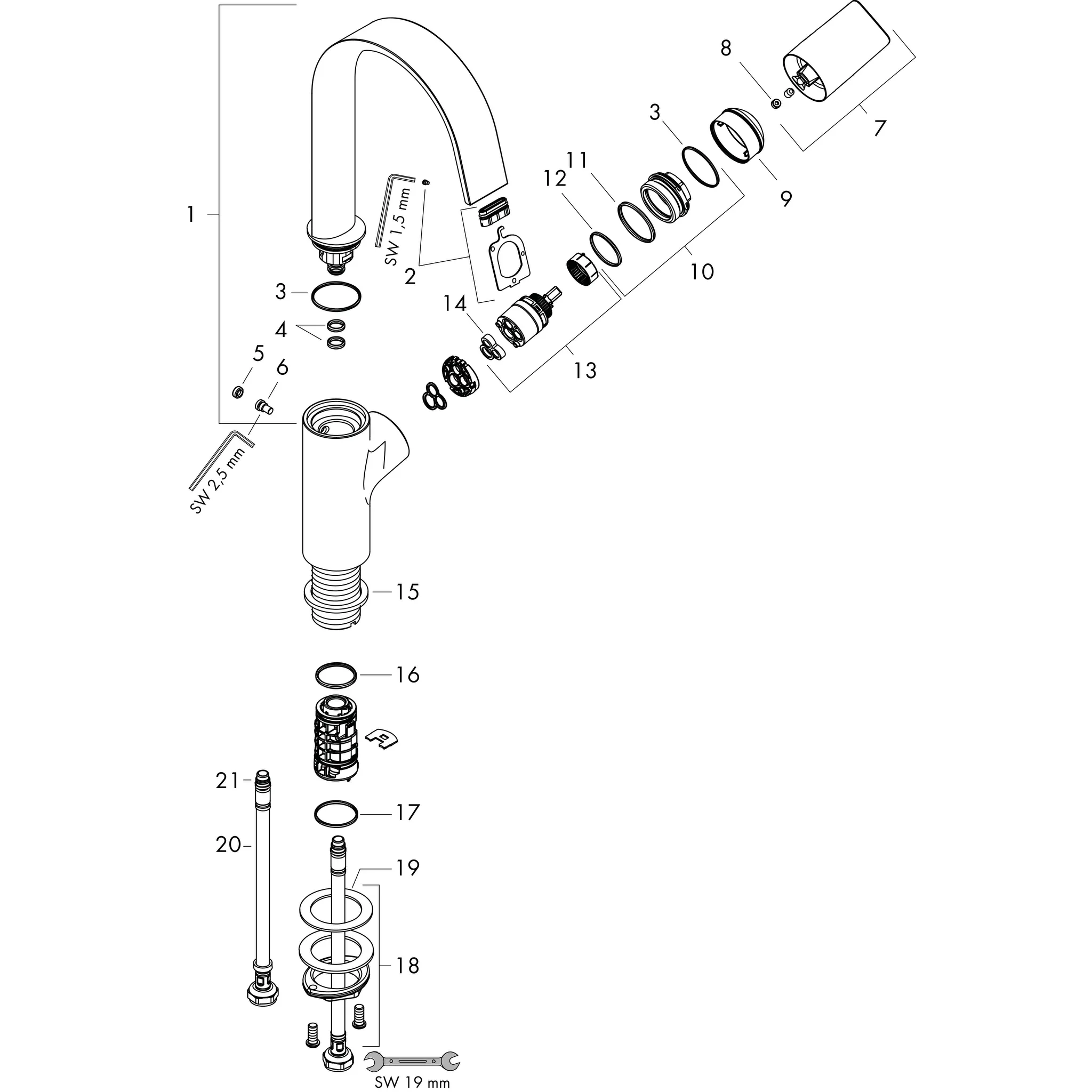 Hansgrohe Vivenis Einhebel-Waschtischmischer 210 mit Schwenkauslauf, Chrom Hansgrohe Vivenis Einhebel-Waschtischmischer 210 mit Schwenkauslauf, Chrom