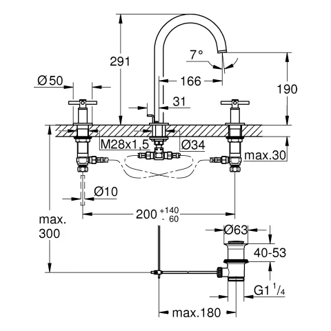 Grohe Atrio 3-Loch Waschtischbatterie, ½ L-Size, chrom Grohe Atrio 3-Loch Waschtischbatterie, ½ L-Size, chrom