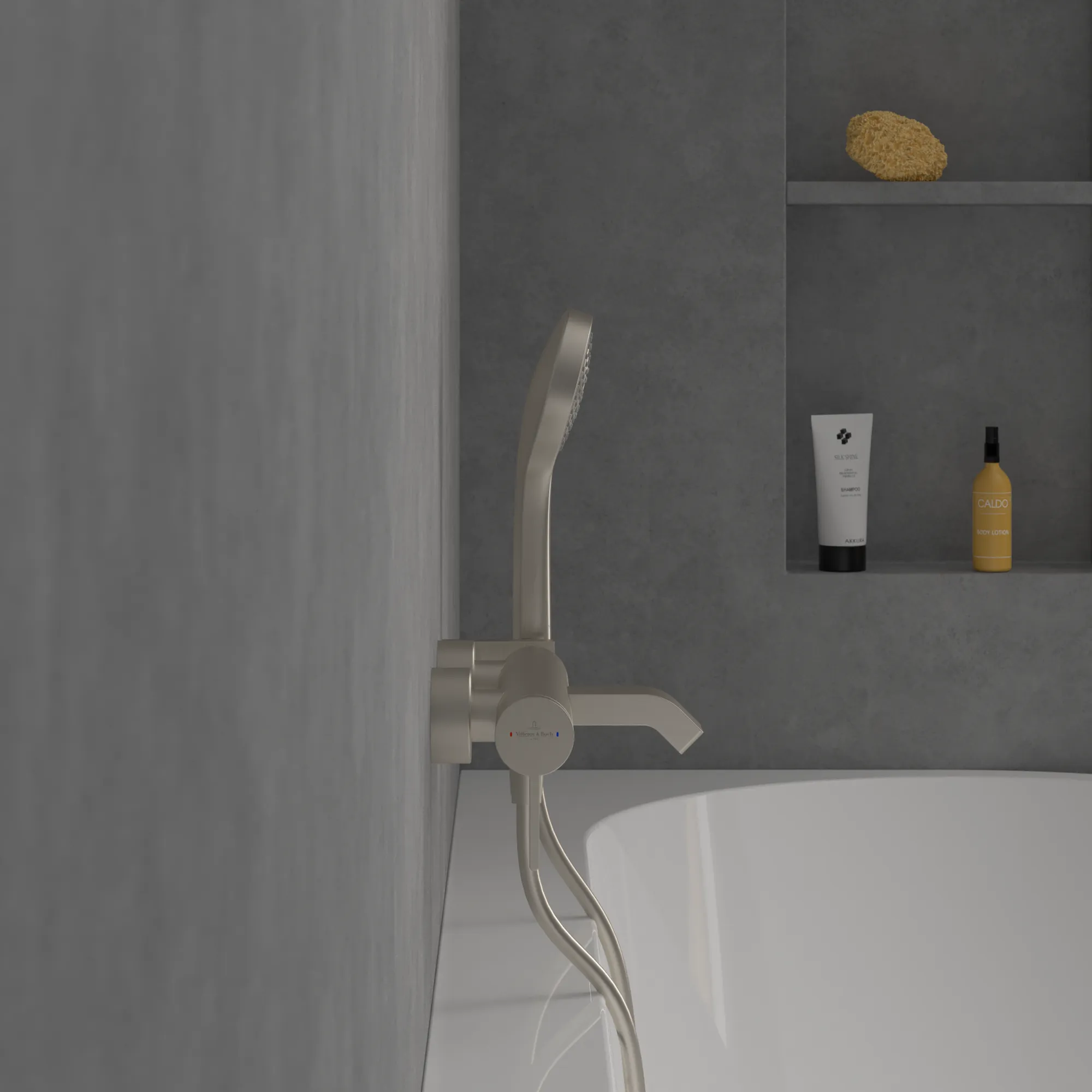 Villeroy & Boch Einhebel-Badewannenarmatur Dawn, Brushed Nickel Matt, 173 x 274 x 111 mm, Wandmontage Villeroy & Boch Einhebel-Badewannenarmatur Dawn, Brushed Nickel Matt, 173 x 274 x 111 mm, Wandmontage
