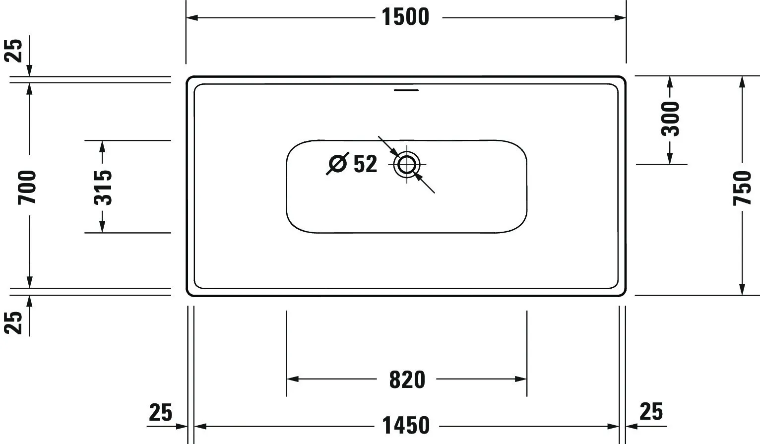 Duravit Badewanne „DuraSkye“ freistehend rechteck 150 × 75 cm