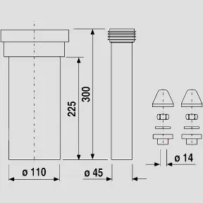 WC-Anschlussgarnitur DN 100, 300 mm, verlängert Abdeckung weiß WC-Anschlussgarnitur DN 100, 300 mm, verlängert Abdeckung weiß