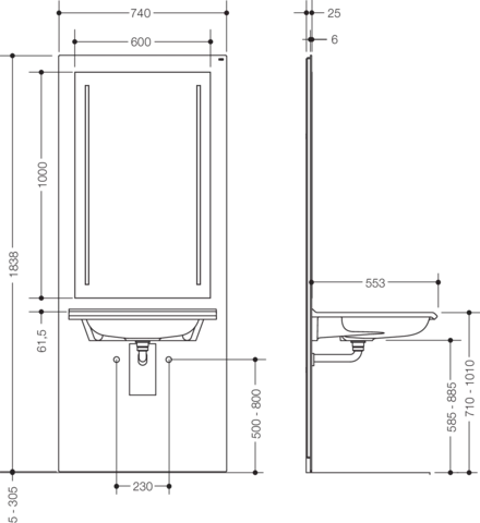 Waschtisch-Modul „S 50“ Set 74 × 183,8 cm