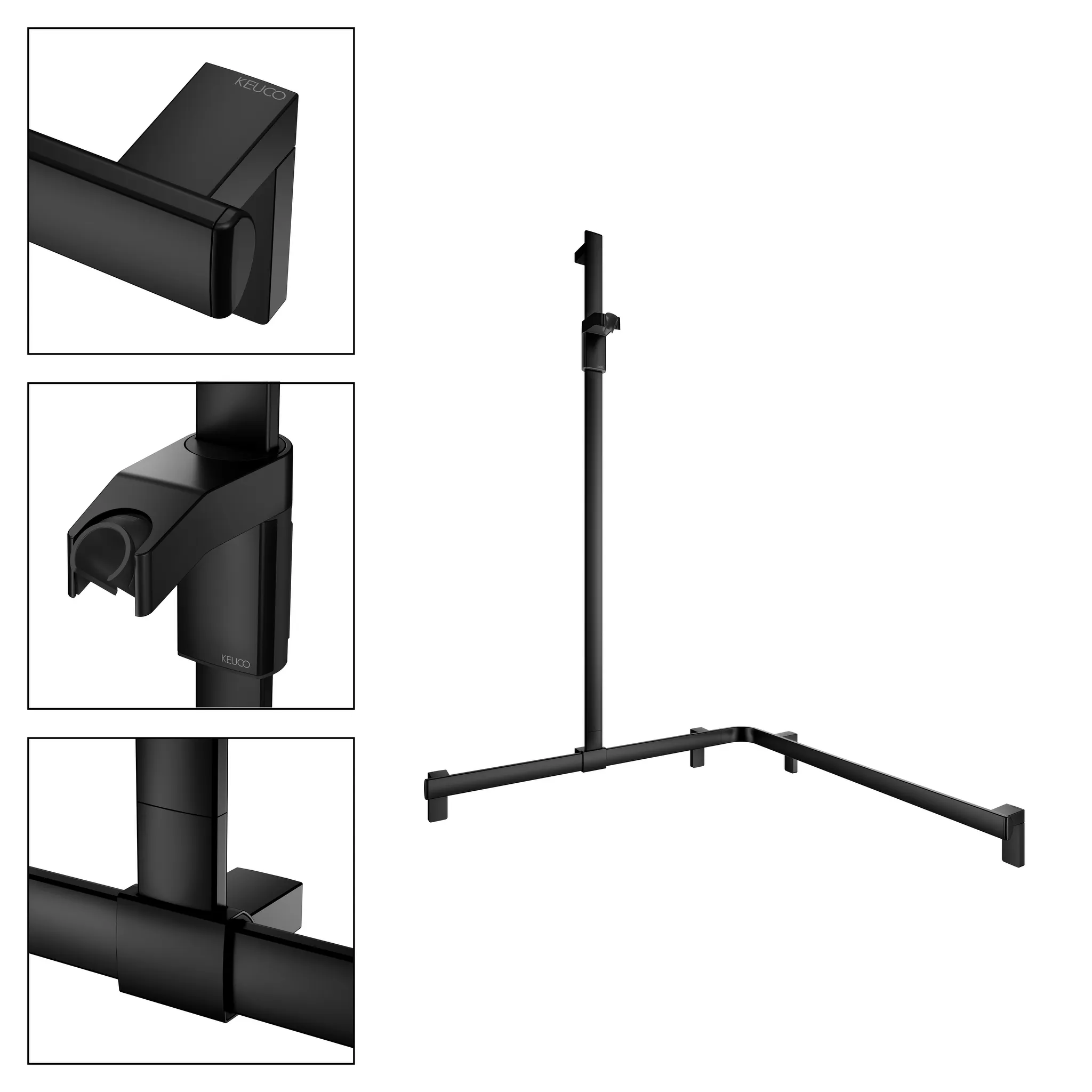 KEUCO AXESS Duschhandlauf mit Brausestange links 840/840/1300 mm schwarz matt