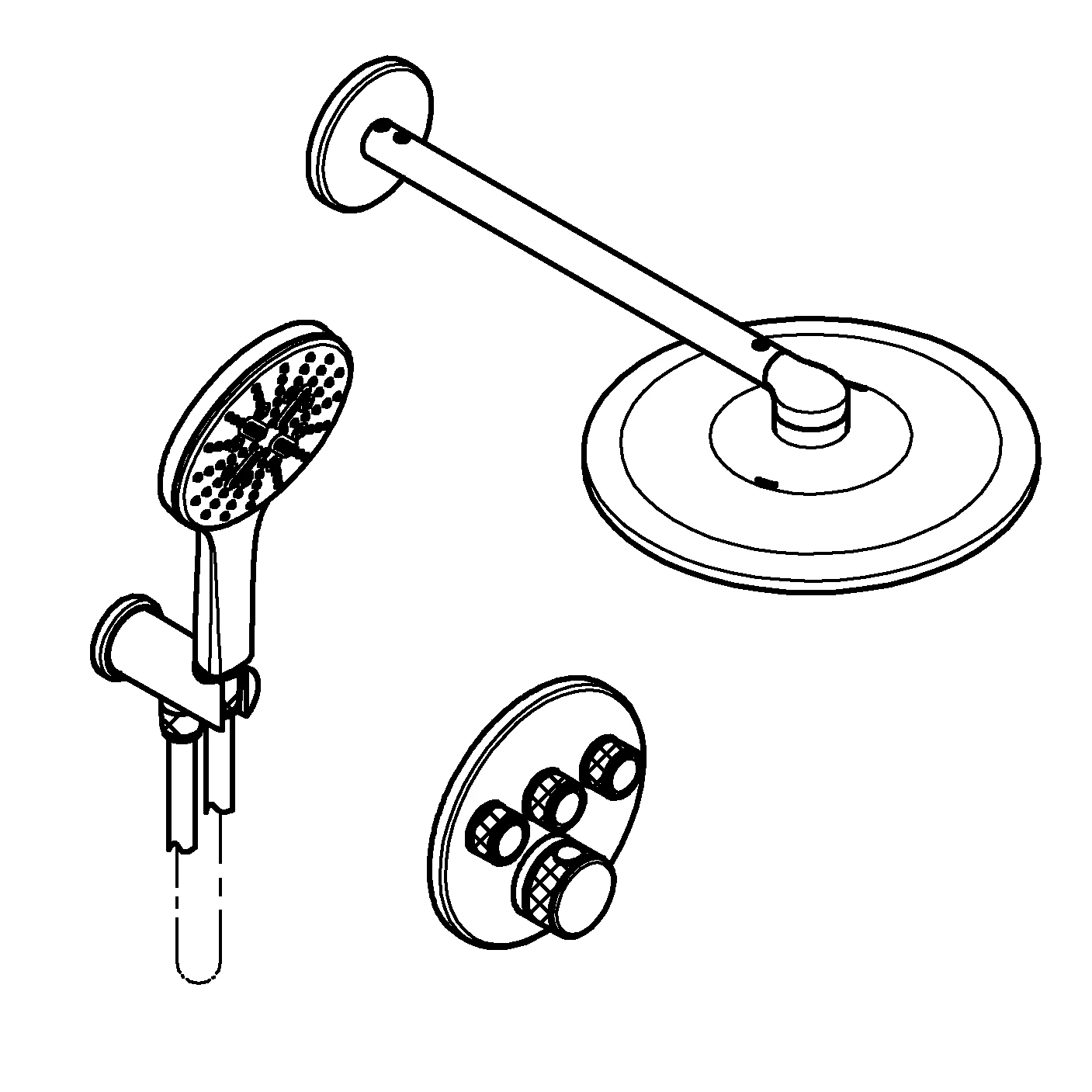Unterputz Duschsystem Grohtherm SmartControl 34863, runde Form, mit UP-Thermostat mit 3 Absperrventilen, Rapido SmartBox, Kopfbrause Rainshower Mono 310, Rainshower SmartActive 130 Handbrause, Wandabgangsbogen, Brauseschlauch, chrom