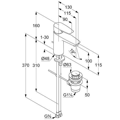 Kludi PURE&SOLID Waschtisch-EHM 100 DN 15, chrom Kludi PURE&SOLID Waschtisch-EHM 100 DN 15, chrom