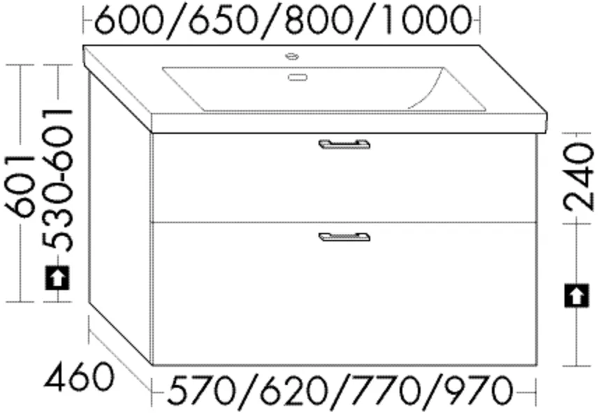 Burgbad Waschtischunterschrank Sys30, 460x620x600 mm, 1 Schublade oben, 1 Auszug unten, Villeroy & Boch Subway 3.0